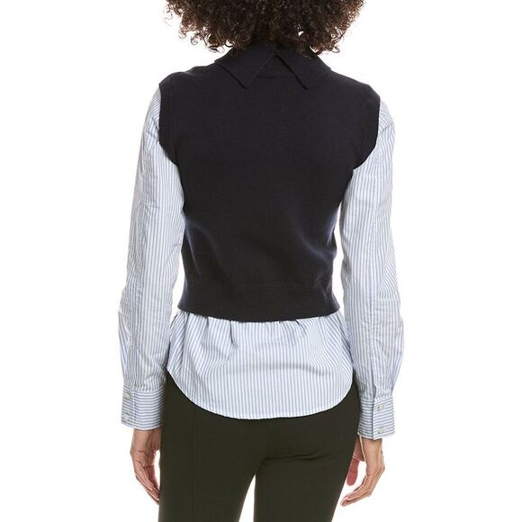 Derek Lam 10 Crosby WomensAissa Mixed Media Wool-Blend Top, Black